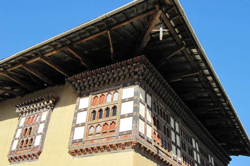 gevel van het Soednam Zingkha Heritage farmhouse - Soednam Zingkha Heritage farmhouse - Bhutan - foto: Mieke Arendsen